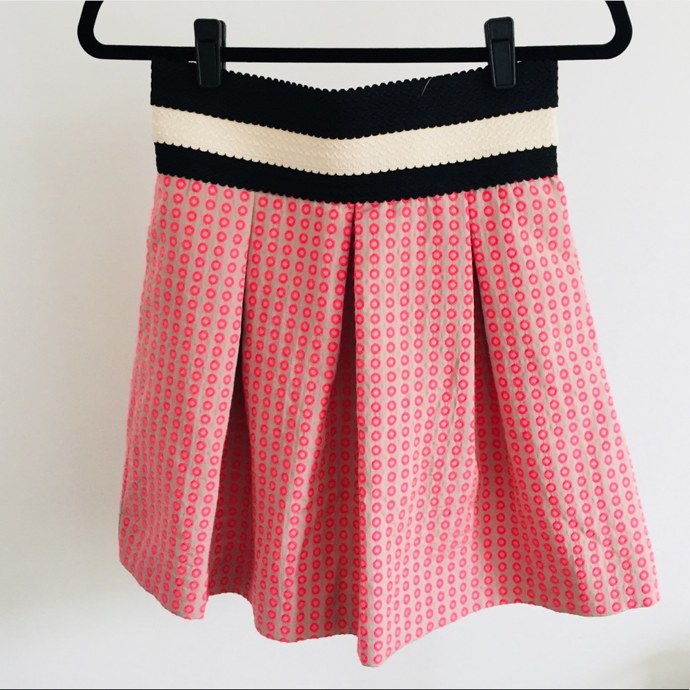 Anthro Maeve Seren Skirt in Pink Jacquard Dotprint